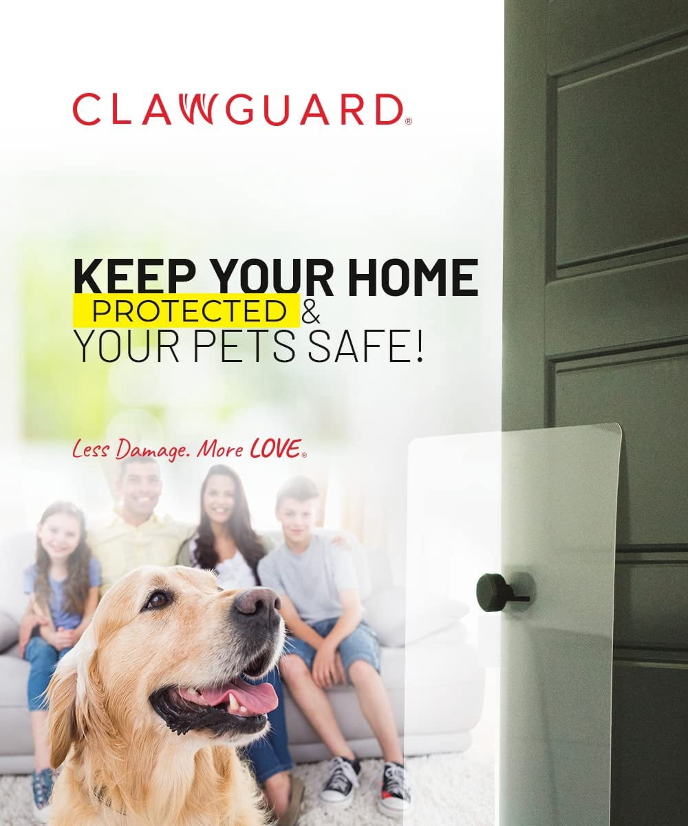 CLAWGUARD Heavy Duty Door Scratch Shield for Dogs & Cats, Clear Door Protector from Dog Scratching, Wall & Furniture Scratch Guard, Over-the-Knob Install, 20 x 44 in