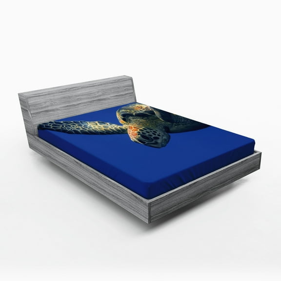 Ambesonne Turtle Fitted Sheet, Sea Animal Swimming, Queen Size, Blue Yellow