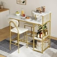 thumbnail image 2 of 3-Piece Dining Table Set for 2, Expandable Bar Table and Chairs Set, with Storage Shelves and Wine Rack, for Living Room, Apartment, White, 2 of 9