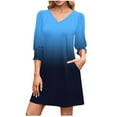 thumbnail image 2 of Qulqfy 3/4 Sleeve Womens Dresses Mini Blue Casual Short V Neck Tunic Dresses Womens Fall Dresses 2025 XL, 2 of 7