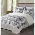 thumbnail image 6 of Chezmoi Collection Chloris 3-Piece Pre-Washed Medallion Quilt Set, Printed Floral Microfiber Navy Blue Taupe Light Ivory Bedspread, King, 6 of 8