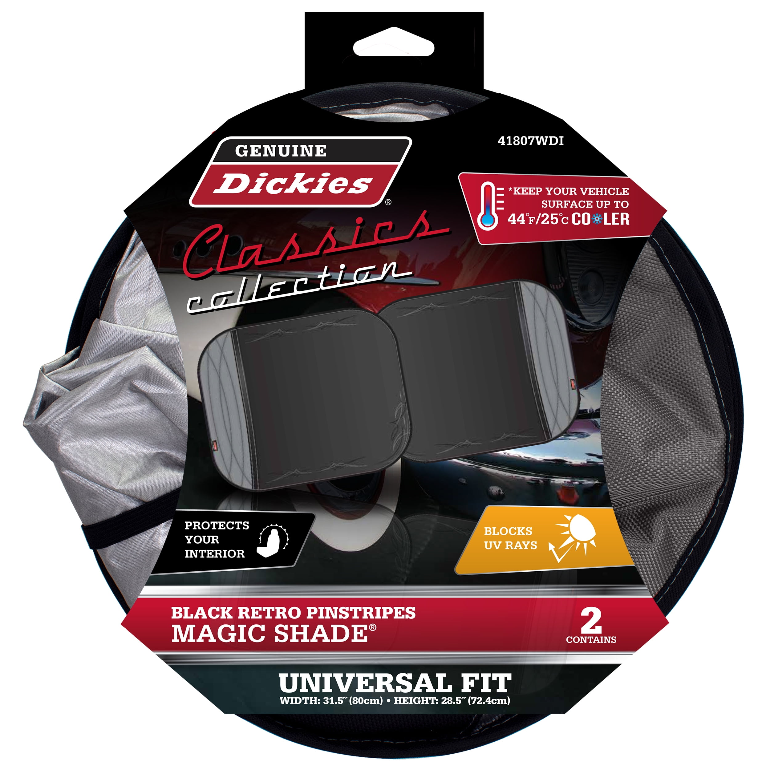 Genuine Dickies Classics Pinstripes Auto Twist Sunshade, Black and Gray