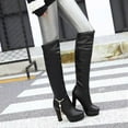 thumbnail image 5 of Lovskoo 2024 Women's Knee High Boots Thigh High Leather Pointed Toe Chunky Stacked Heel Platform Shoes Solid Color High Heel Casual Warm Winter Boots Black, 5 of 8