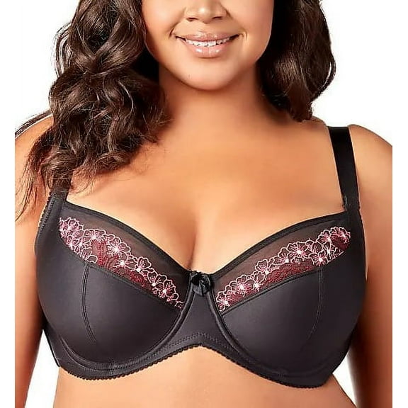ELILA Black Blossom Side Support Balcony Underwire Bra, US 46G, UK 46F, NWOT