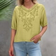 thumbnail image 7 of Womens Cotton Embroidered Blouse Classy Elbow Sleeve V Neck Flowy Peasant Tops Casual Boho Travel Going Out Outfits, 7 of 7