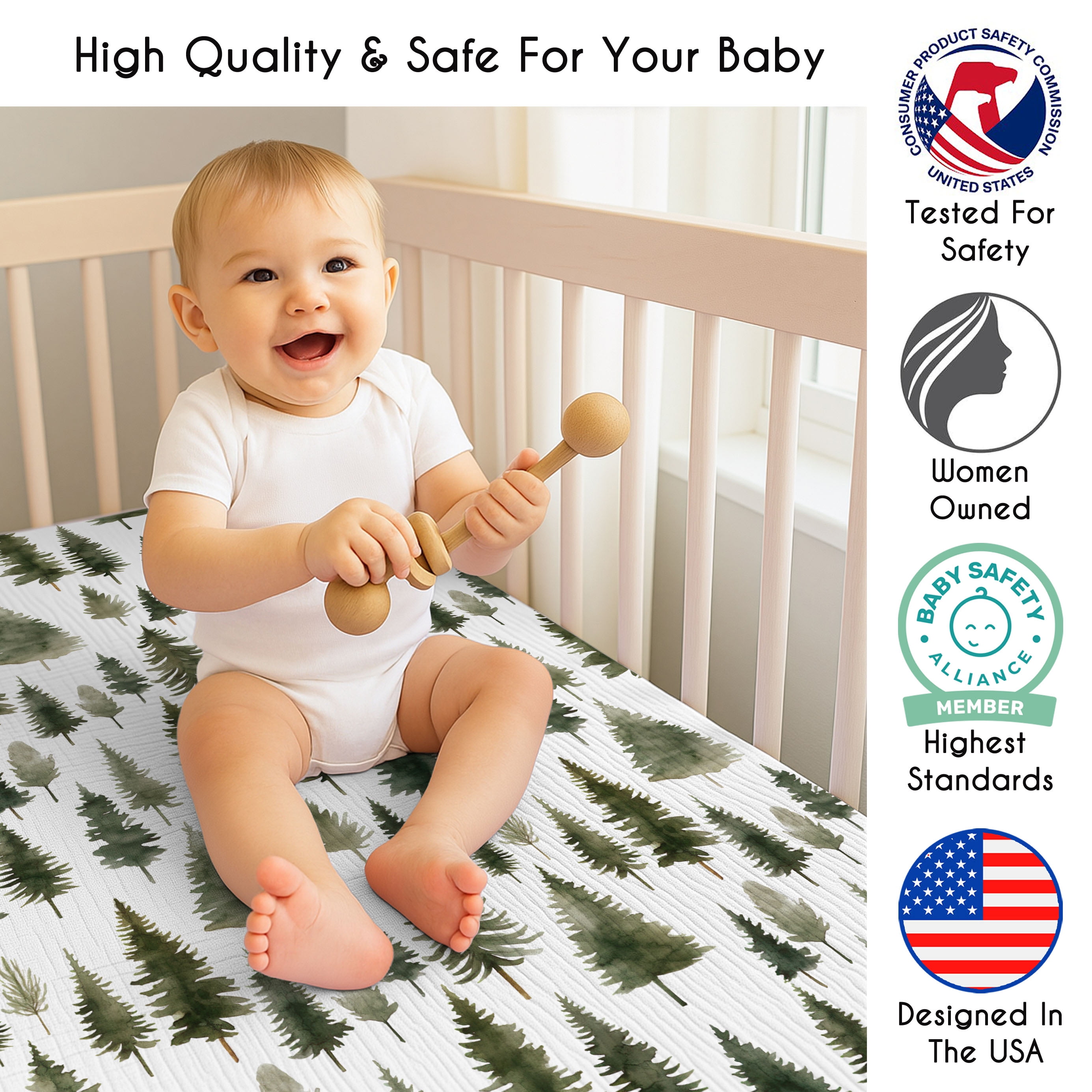 Sweet Jojo Designs Woodland Pine Tree Boy or Girl Gender Neutral Unisex 100% Cotton Muslin Fitted Crib Sheet