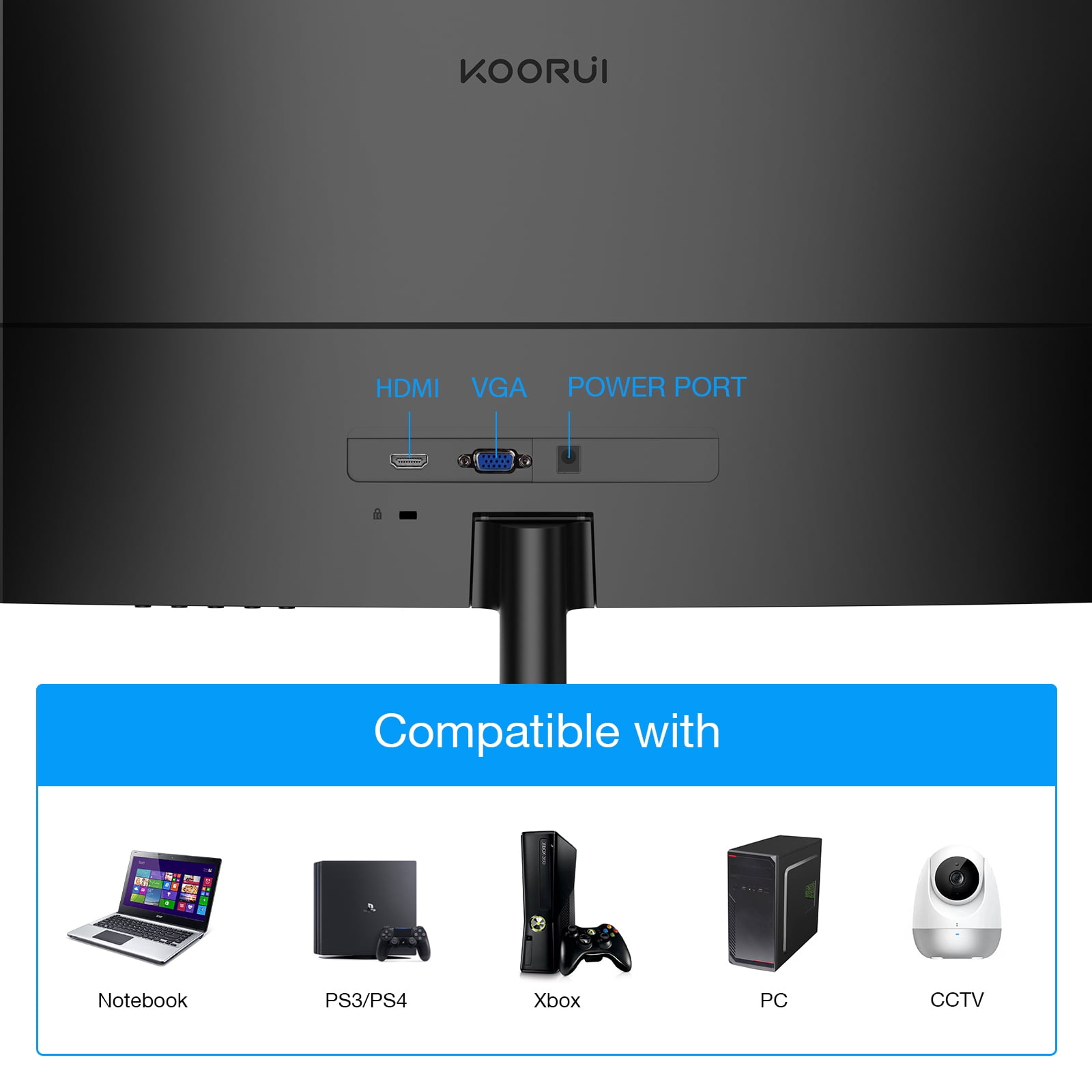 KOORUI Monitor 24”, Full HD (1920 x 1080) Pantallas Ordenador 24 Pulgadas,  IPS, 75Hz, 5 ms, 16:9, HDMI, VGA/VESA, FlickerFree Baja luz azul