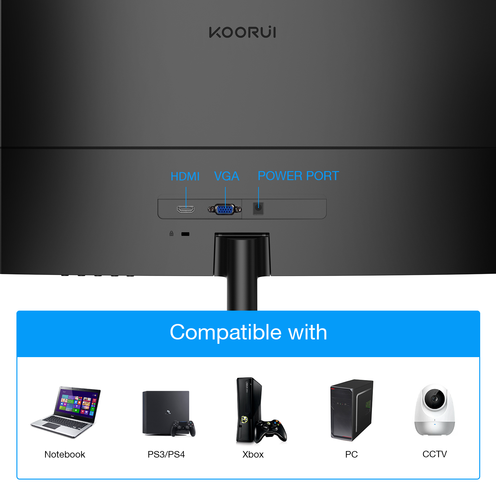 KOORUI 24 inch Curved Computer Monitor- FHD(1920x1080P) 99%sRGB 1800R LED Monitor,HDMI&VGA Ports, Eye Care, Black - image 3 of 7