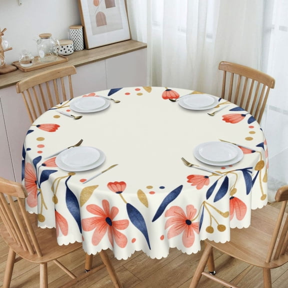 Mixed Color Tiny Wildflower Wreath Round Tablecloth Waterproof Oil Proof Spill Proof Table Cloth 70" for Camping, Dining, Indoor and Outdoor Table Cover