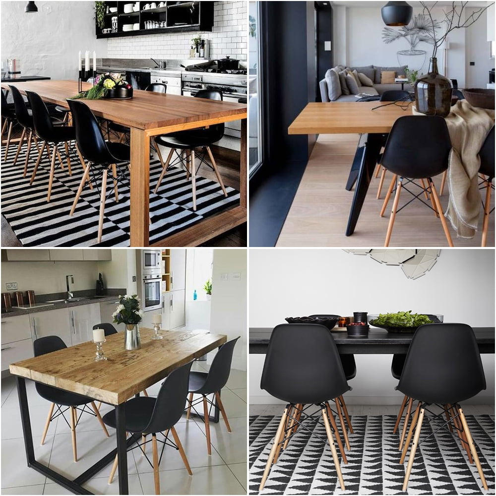 Lacoo Dining Chairs Pre Assembled Modern Style DSW Chair Classic Shell Armless Indoor Kitchen Dining Living Room Side Chairs Set of 4 (Black)