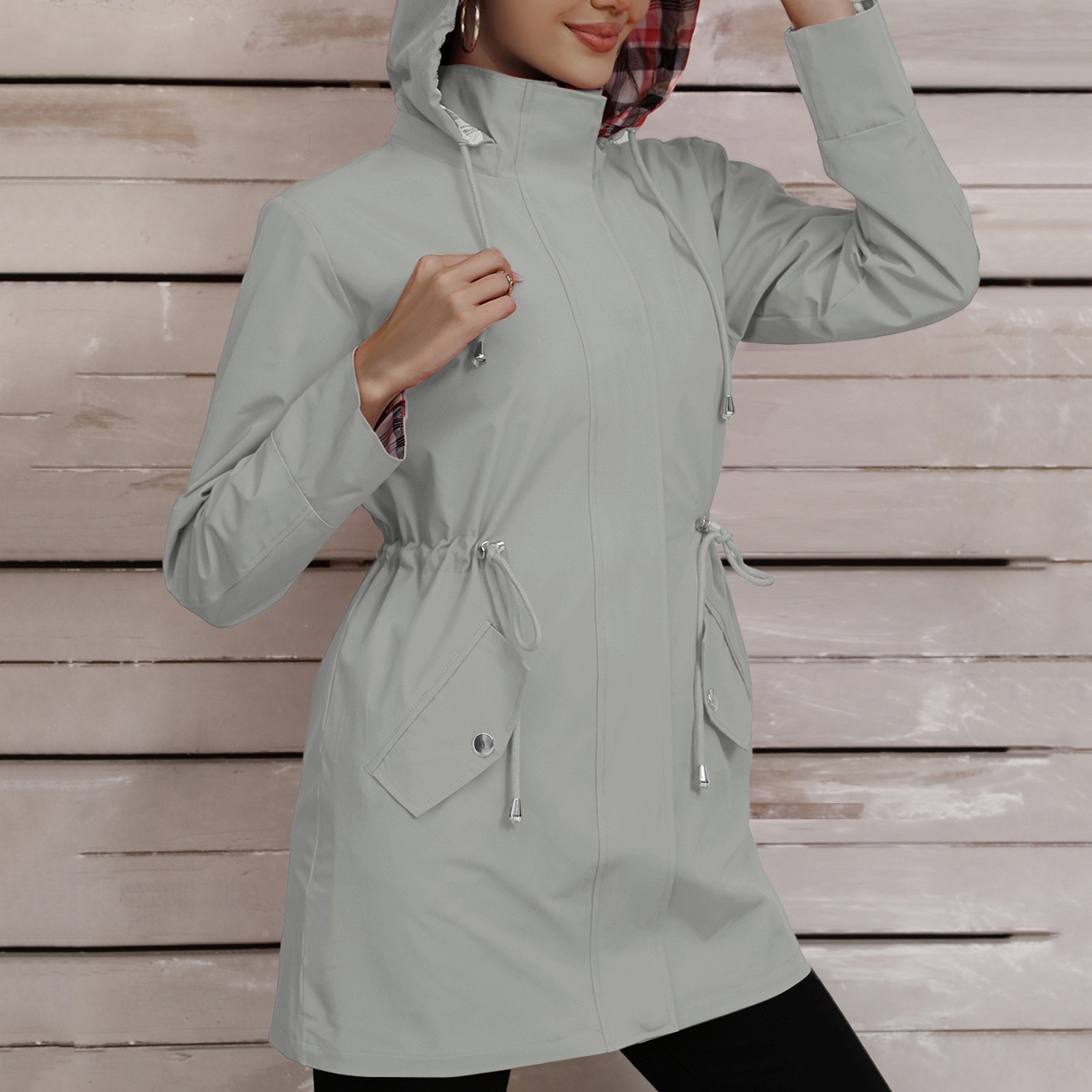 Womens Long Hiking Jackets Waterproof Zipper Outdoor Active