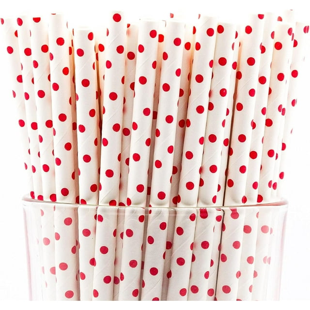 Lot de 900 Pailles à Boire en Papier Biodégradables à Pois Rouges 4 Épaisseurs (Compostables, Non Toxiques, Sans BPA)