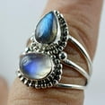 thumbnail image 4 of Rainbow Moonstone, Labradorite 925 Solid Sterling Silver Handmade Women Statement Ring size 4.0, 4 of 5
