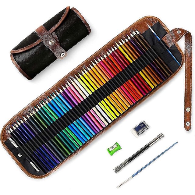 48 Professional Colouring Pencils Set With Portable Canvas Pencil Wrap Case, Wood-free Coloured Pencils With Roll Up Canvas Pouch Package For Adults C