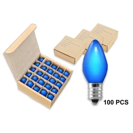 Queens of Christmas C7-IN-B-100 C7 Incandescent Dimmable E12 Base Bulbs Transparent Blue - Pack of 100