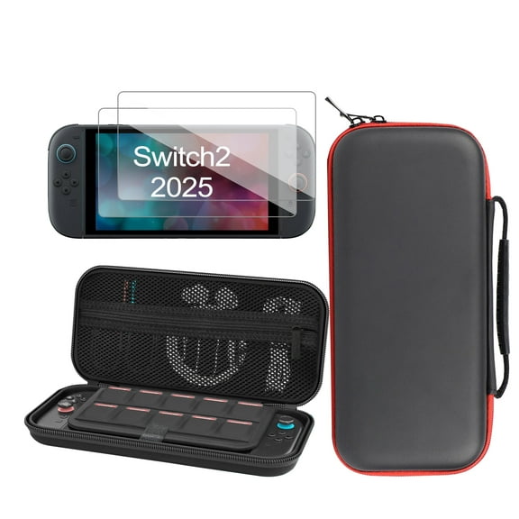 YUOY Carrying Case for Nintendo Switch 2 ( 2025 ), Hard EVA Travel Case with 2 Screen Protector, 10 Game Storage & Accessory Pockets, Black