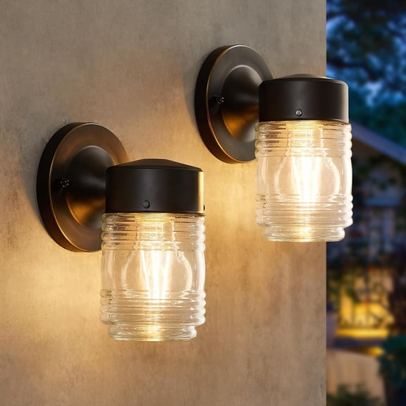 2 Pack Outdoor Wall Lantern, Exterior Waterproof Wall Sconce Light Fixtures, Black Front Door Lighting with Clear Glass Shade, Anti-Rust E26 Socket Porch Lights for Entryway