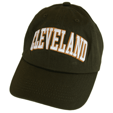 Cleveland City Name Buckle Back Adjustable Cotton Baseball Cap (Brown/White Script)