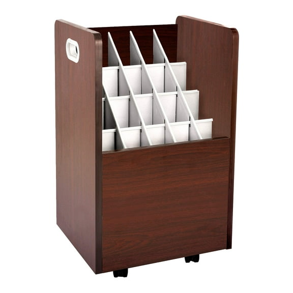 Adir Blue Print Storage Organizer- Mobile Roll File Cart, Construction Plan Holders, Blueprint Cabinet with Wheels (20 Slots, Mahogany)