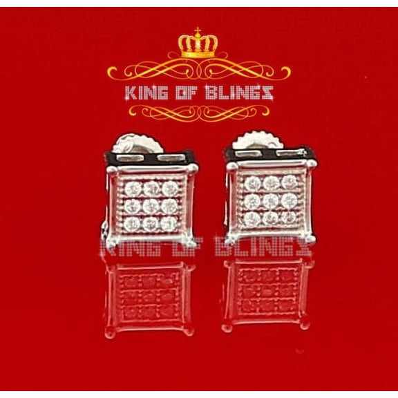 King of Bling's White 925 Silver Men's & Women's Elegant 0.14ct Cubic Zirconia Square Earrings