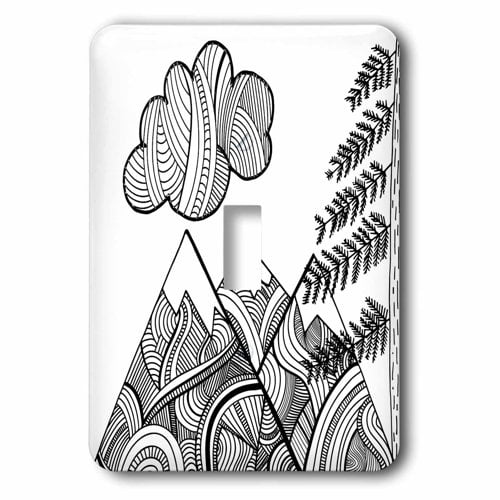 3dRose, Black and White Patterned Mountain Scene, single toggle switch