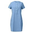 thumbnail image 4 of VBTAPA Casual Summer Dresses for Women Button Up Short Sleeve Linen Sundress Elegant Formal Work Dress with Pockets Blue L, 4 of 5