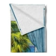 thumbnail image 2 of Beach Soft Flannel Fleece Throw Blanket, View from Window a Curtain Tropical Sun Rays Horizon Palm Ocean Print, Cozy Plush for Indoor and Outdoor Use, 50" x 70", Blue Green, by Ambesonne, 2 of 5