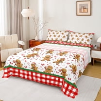 Homewish Xmas Gingerbread Man 4-Piece Full Size Sheets for Kids Children Teens,Geometric Plaid Stripes Bed Sheets,Merry Christmas Lightweight Sheet Sets,Lightweight Room Decor