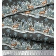 thumbnail image 3 of Soimoi Gray Rayon Fabric Reindeer & Snowflakes Tree Decor Fabric Printed Yard 42 Inch Wide, 3 of 5