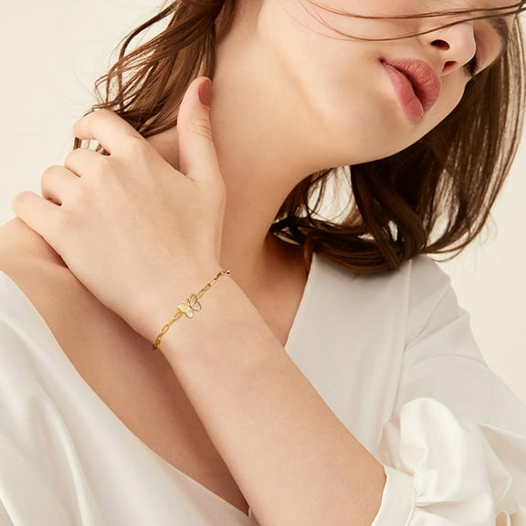 Gold Butterfly Paperclip Link Bracelet for Women 14k Gold Plated Cubic Zirconia Bracelets Non Tarnish Adjusatble Stainless Steel Chain Bracelets Jewelry