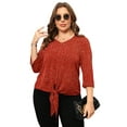 thumbnail image 6 of Uvplove Chiffon Blouses for Women V Neck Tie Front 3/4 Sleeve Tops Business Casual Office Work Loose Top Shirts,Flower_Wine_Red,S, 6 of 12