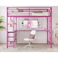 thumbnail image 5 of Ktaxon Full Loft Bed with L Shaped Desk, Bed Frame with LED Light and Charging Station, Bedroom Space Saving for Kids, Adult, Pink, 5 of 10