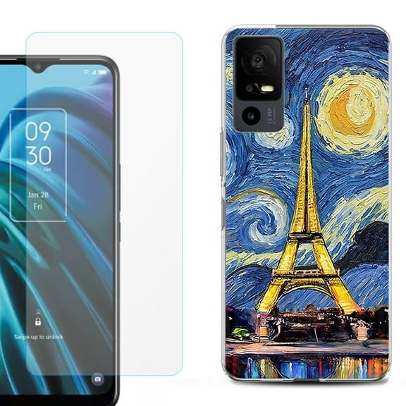 OneToughShield ® for TCL 40 XE 5G Shockproof Fashion Phone Case, with Tempered Glass Screen Protector - Starry Night Eiffel