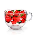 thumbnail image 2 of STP GOODS Tulips Glass Mug Set of 2 pcs 15.2 fl oz (450 ml) Tea Mugs for Hot Beverages Coffee and Tea Mugs for Latte Cocoa Chocolate Glass Drinkware, Service for 2, Pink Green Clear, 2 of 3