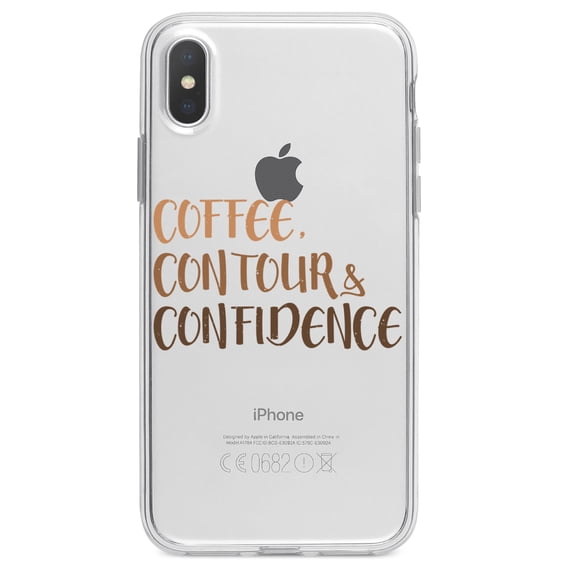 DistinctInk Clear Shockproof Hybrid Case for iPhone XS Max (6.5" Screen) - TPU Bumper Acrylic Back Tempered Glass Screen Protector - Coffee Contour & Confidence