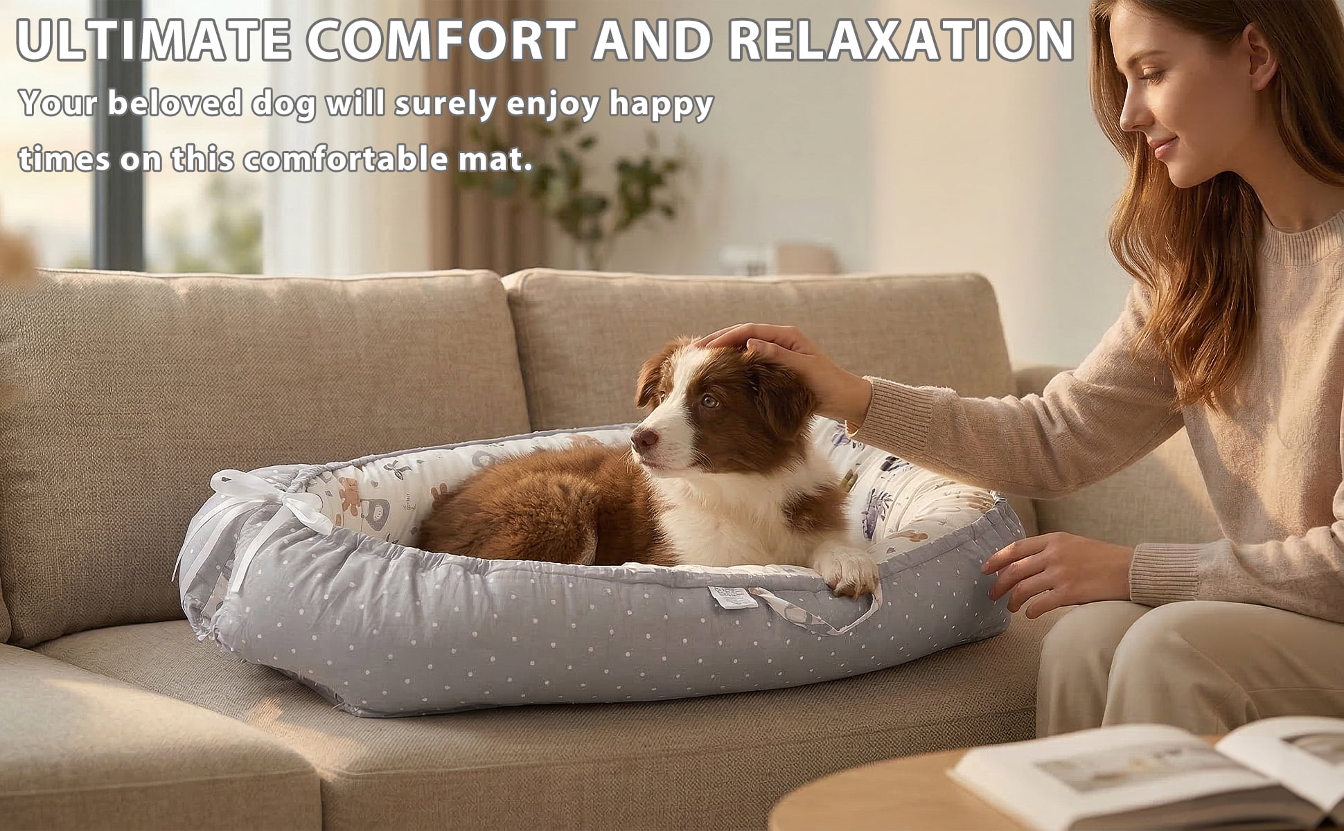 Dog Bed and Cat Bed - 100% Cotton with Foam Pet Bed for Small and Large Dogs-Grey