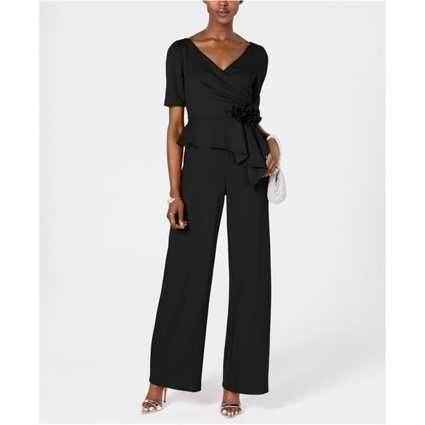 Adrianna Papell Womens Rosette Jumpsuit, Black, 4