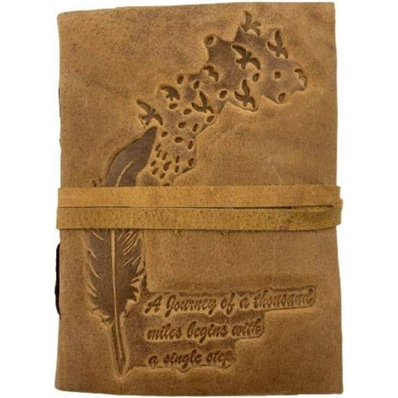 OVERDOSE Deckle Yellow Buff Leaf Leather Journal - Vintage Travel Journal for Men & Women Sketch Writing Diary Book of Shadows Handmade Vintage Deckle Edge Paper - 5 x 7 inches | 12 x 17 cm | A6