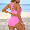 thumbnail image 4 of Women's High Waisted Bikini Sets with Push Up Top - 2 Piece Tummy Control Swimsuits Spaghetti Strap Bathing Suits, Solid Color Beach Wear(Pink,M), 4 of 6