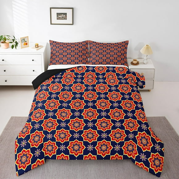 Erosebridal Vintage Tribal Flower Bedding Full Comforter Set, Bohomian Style Comforter Sets Full Size, Western Cowgirl Reversible Down Comforter, Breathable Bedroom Decoration, 3pcs