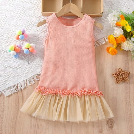 

KONBECA Toddler Girl Outfits Princess Dresses Baby Girls Cute Solid Sleeveless Mesh Ruffles Casual Dress Cotton Dresses Pink (3-6 Months)