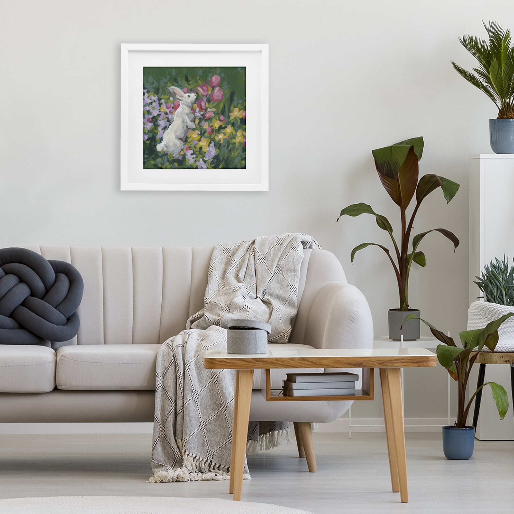 Stupell Industries Bunny in Garden Impression White Framed Print Under Glass, design by June Erica Vess