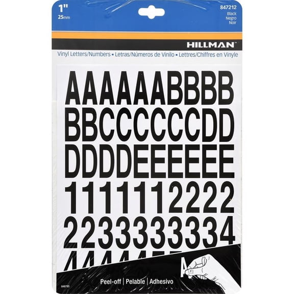 Hillman Group 847212 1 in. Black Glossy Vinyl Die Cut Self Adhesive Letters & Numbers - 6 Piece