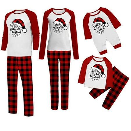 

Christmas Family Pajamas Set Letter Print Long Sleeve O-neck T-shirt+Plaid Print Trousers/Romper