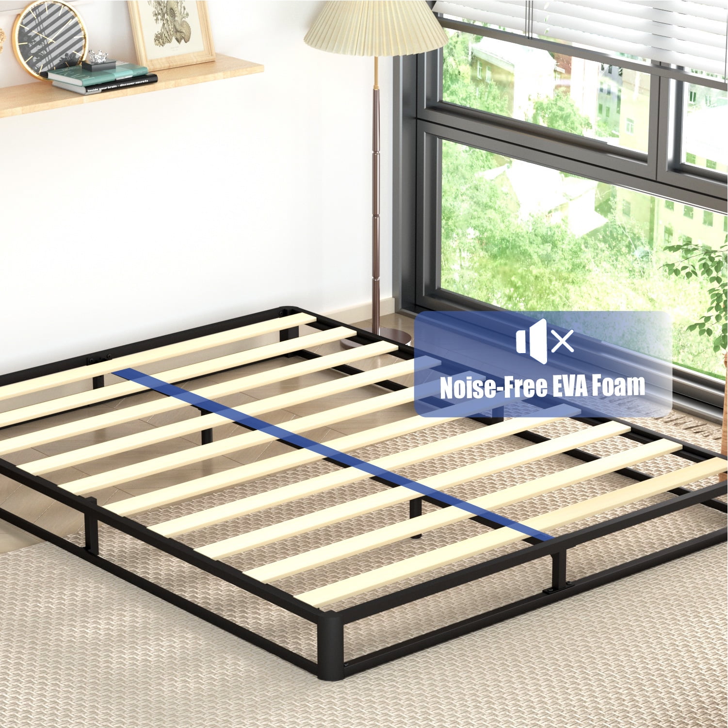 VENI 6" Mattress Support Bed Frame Metal Platform Bed with Wood Slat No Box Spring Needed, Twin