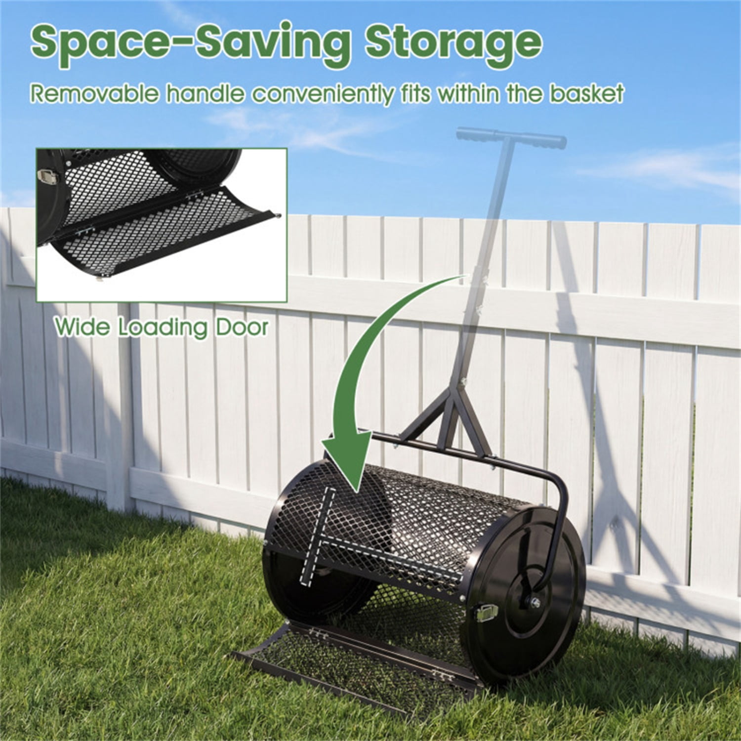 24" Lawn Topdressing Spreader with 0.75"×0.5" Mesh, Compost Spreader for Soil Sand Fertilizer Black