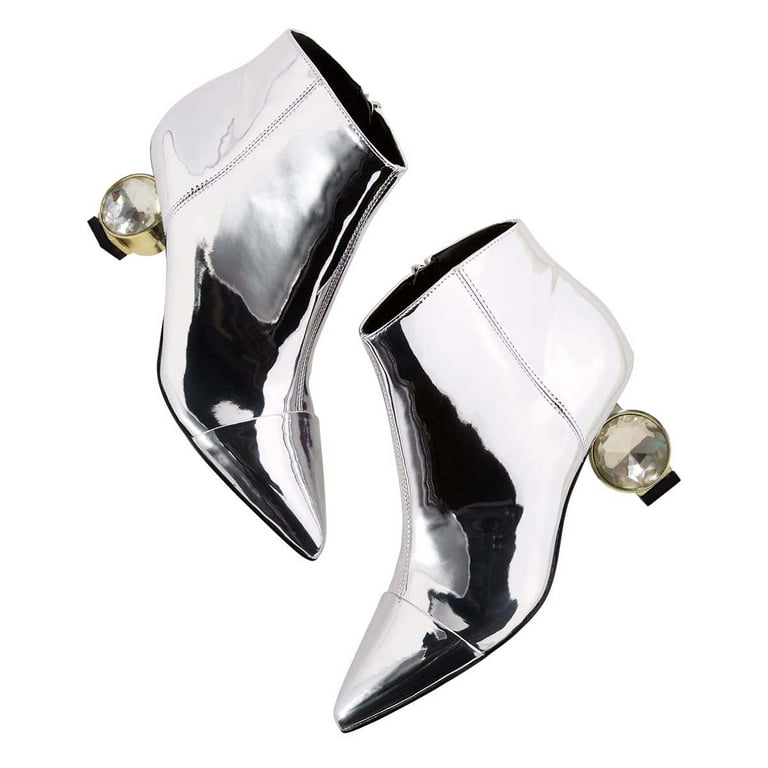 XYD Women Classic Crystal Low Heel Ankle Boots Pointed Closed Toe