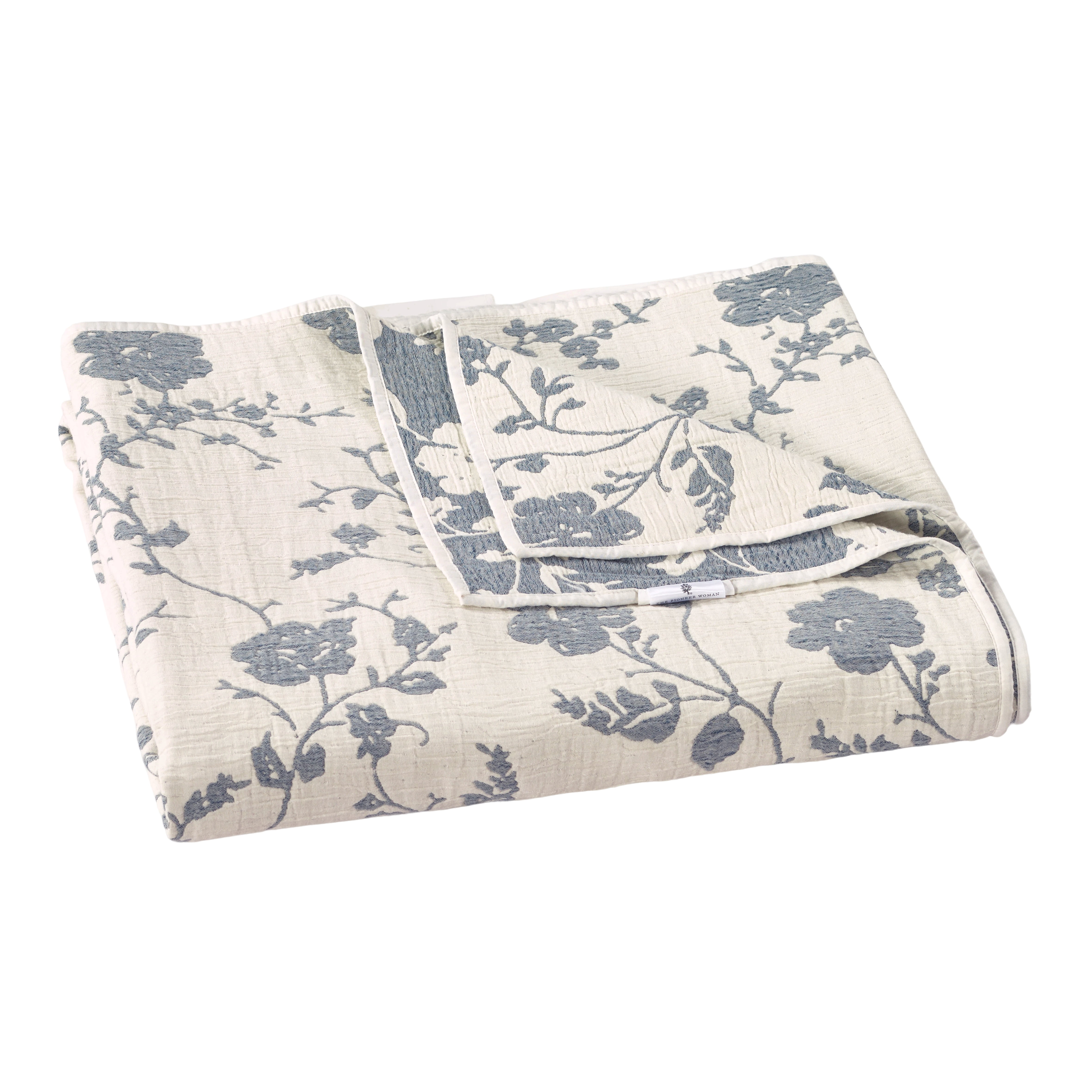 The Pioneer Woman Agatha Floral Gauze Quilt, Blue Dust, Full/Queen, Reversible