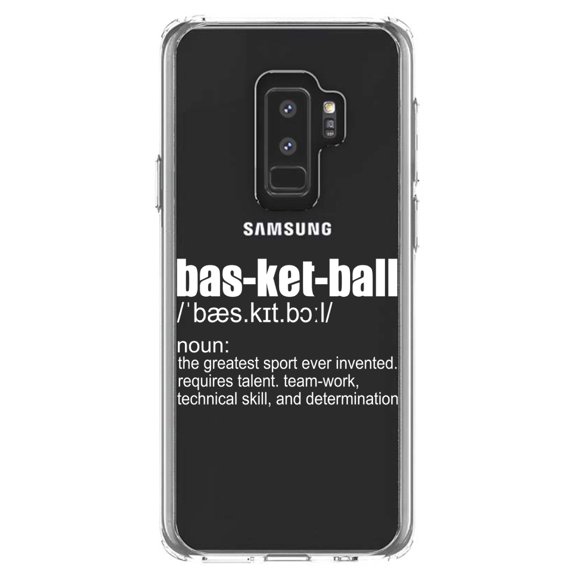 DistinctInk Clear Shockproof Hybrid Case for Samsung Galaxy S9+ PLUS (6.2" Screen) - TPU Bumper Acrylic Back Tempered Glass Screen Protector - Basketball Definition Greatest Sport