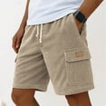thumbnail image 2 of KPOPLK Men's Casual Shorts with Zipper Pockets Elastic Waistband with Drawstring Cargo Stretch Short Size L,Khaki, 2 of 4